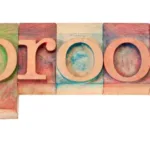 The word "proof" in block, colored letters