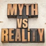 Copper-colored letters spell out Myth vs Reality