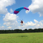 Person landing with parachute.