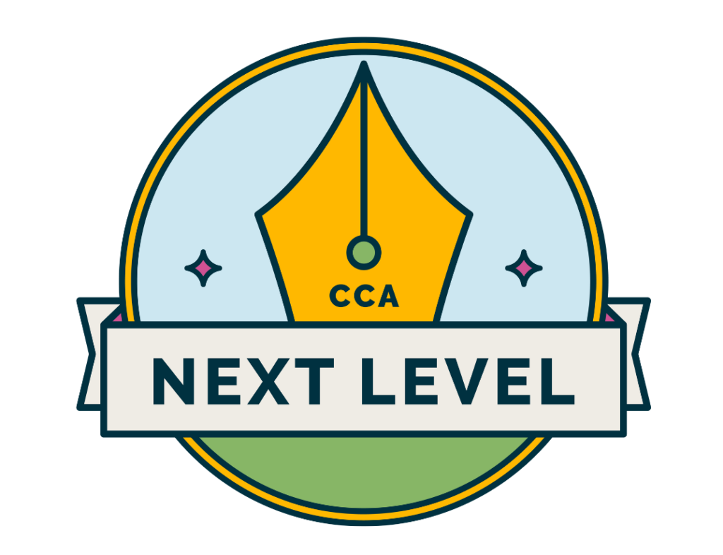 Logo for CCA Next Level with a pen nib